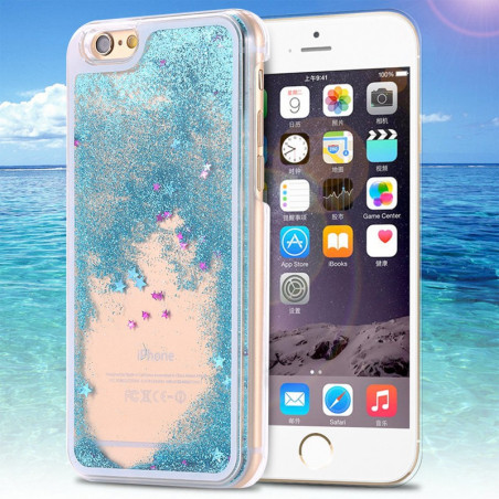 Coque Pailletée Quicksand Star Apple iPhone 6/6S Bleu