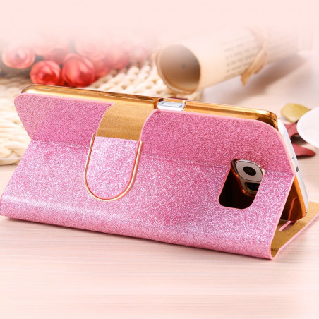 Etui folio Strass Diamant Samsung Galaxy S6 - Rose