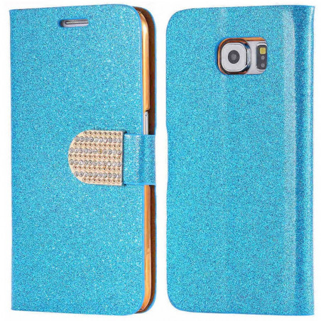 Etui folio Strass Diamant Samsung Galaxy S6 Bleu