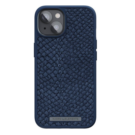 Njord - iPhone 14 Coque Salm.Leather MagSafe Bleu