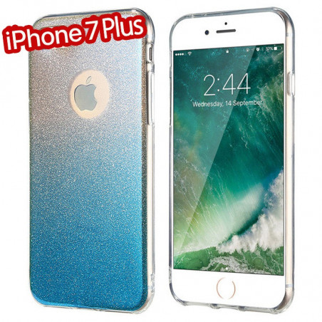 Coque silicone gel ultra pailletée Apple iPhone 7 Plus Bleu