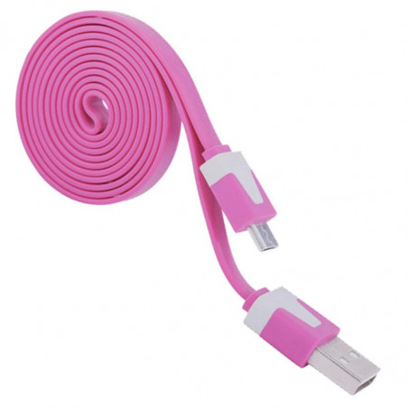 Câble plat 1mt USB-microUSB - Rose