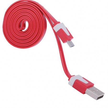 Câble plat 1mt USB-microUSB - Rouge