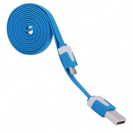 Câble plat 1mt USB-microUSB - Bleu