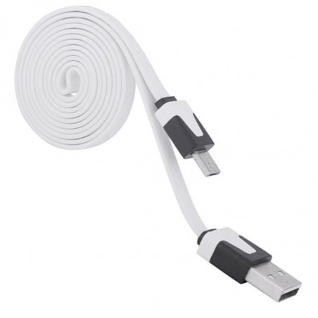 Câble plat 1mt USB-microUSB - Blanc