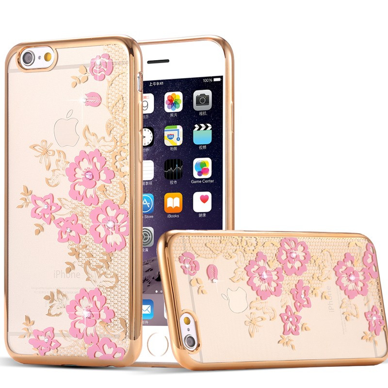 Coque silicone gel FLOWERS Apple iPhone 6/6S Plus Rose