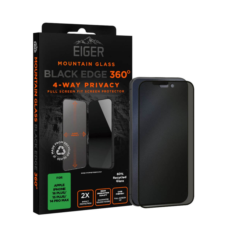 Eiger - iPhone 16 Plus/15 Plus/14 PRO MAX Protection écran MOUNTAIN GLASS PRIVACY EDGE 360