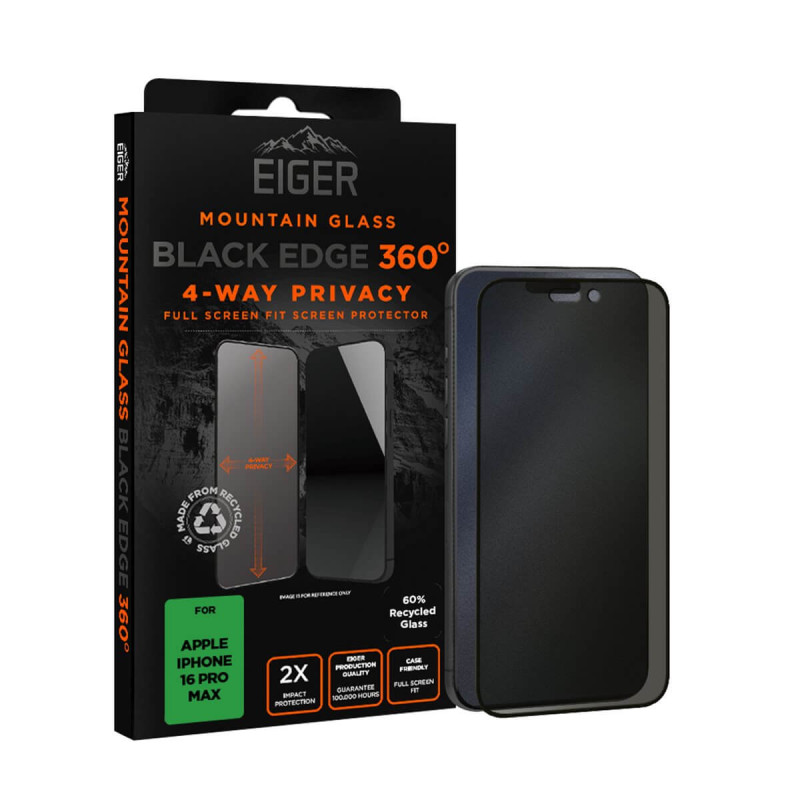 Eiger - iPhone 16 PRO MAX Protection écran MOUNTAIN GLASS PRIVACY EDGE 360