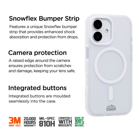 Eiger - iPhone 16 Coque rigide Blizzard MagSafe GRS White (Blanc)