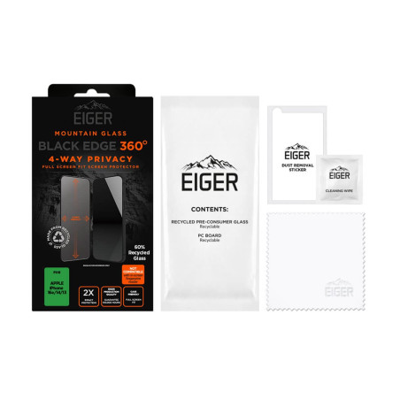 Eiger - iPhone 16e/14/13 Protection écran MOUNTAIN GLASS PRIVACY EDGE 360
