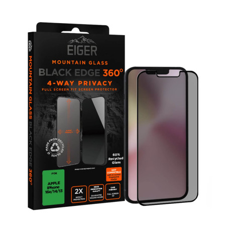 Eiger - iPhone 16e/14/13 Protection écran MOUNTAIN GLASS PRIVACY EDGE 360