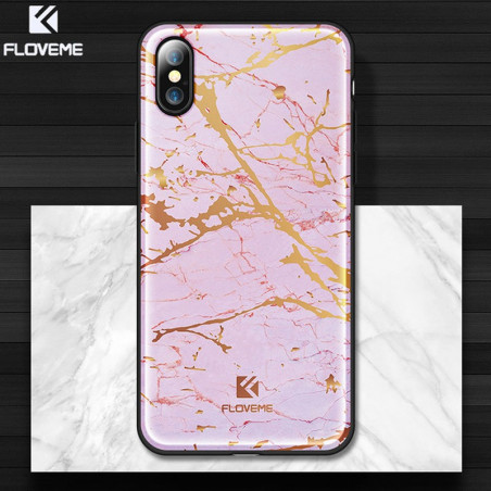 Coque rigide FLOVEME Effet Marbré Apple iPhone X Rose