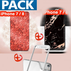Pack Coques Apple iPhone 7/8 (Ice Cracking, Effet Marbre, ultra-Clear contours Bumper)
