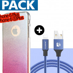 Pack Coque ultra pailletée + Câble Lightning Floveme Nylon tressé Apple iPhone 6/6S Plus
