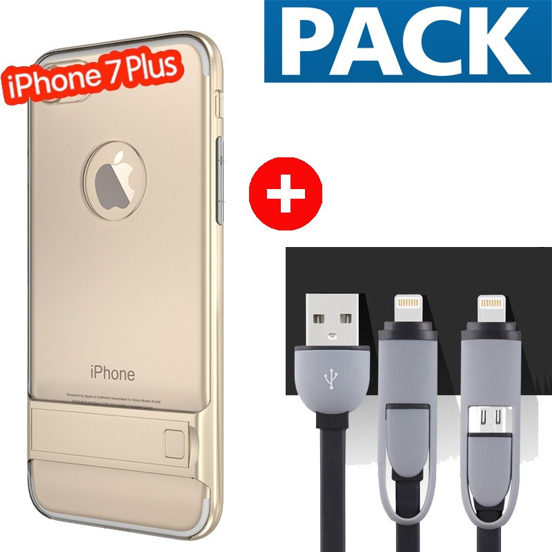 Pack Coque bimatière transparente + Câble USB 2-en-1 Apple iPhone 7/8 Plus