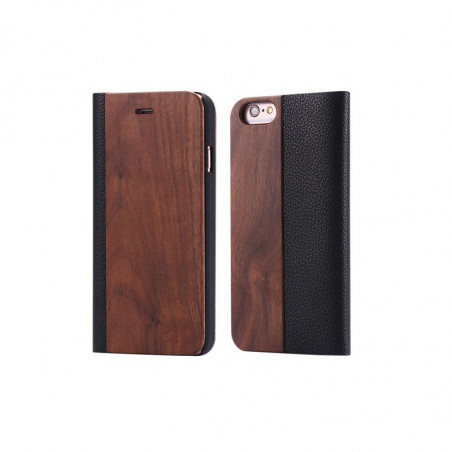 Etui folio Natural Wood Apple iPhone 6/6S Noyer Noir