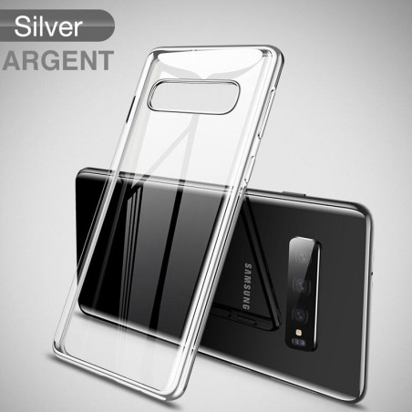 Coque silicone gel CAFELE 3D EDGE Plating contours métallisés Samsung Galaxy S10+ Argent