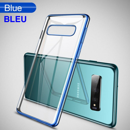 Coque silicone gel CAFELE 3D EDGE Plating contours métallisés Samsung Galaxy S10+ Bleu